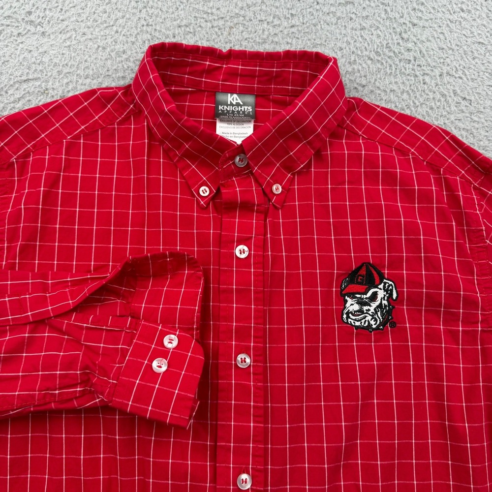 Georgia Bulldogs Button Down Shirt Mens Large Red Windowpane NCAA